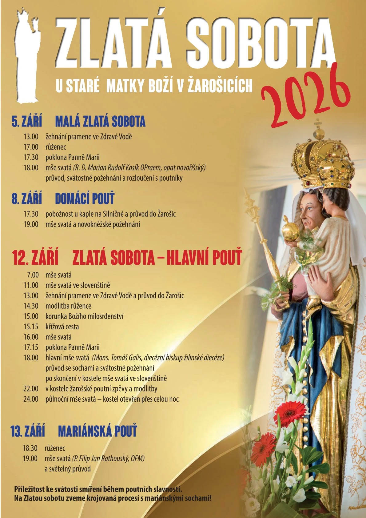 Plakát - socha panny marie . zlatá
